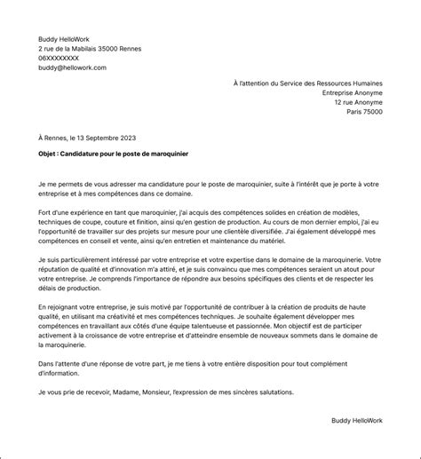 Rédiger une lettre de motivation de maroquinier sans  .